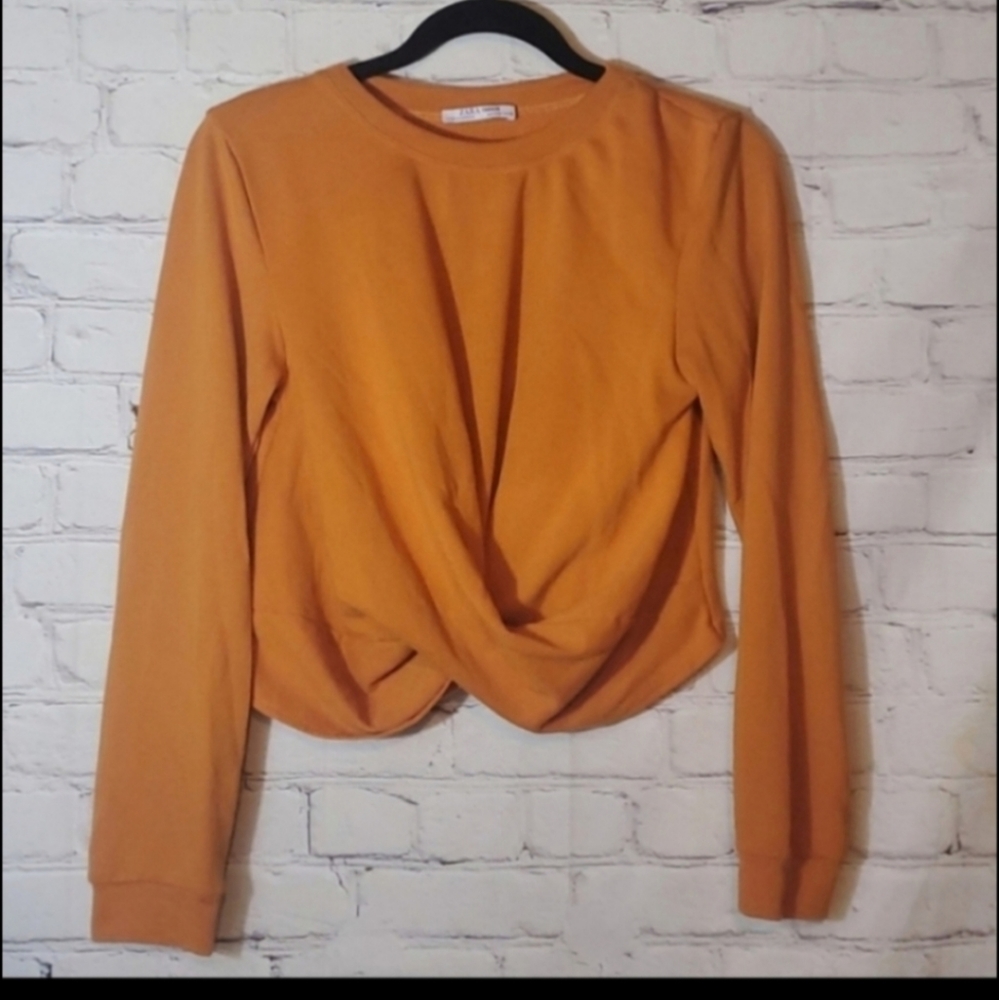 Zara Trafaluc Wrap Waist Long Sleeve Lightweight Pumpkin Orange Sweatshirt